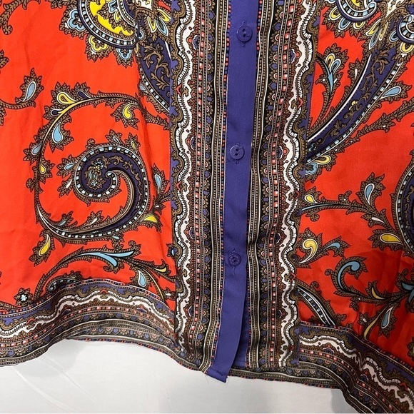 Nicole miller paisley print button down blouse size large orange purple - Picture 5 of 8